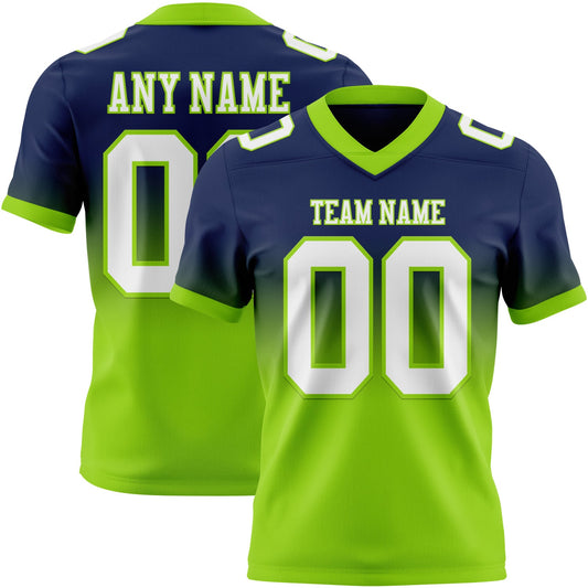 Custom Navy White-Neon Green Mesh Authentic Fade Fashion Football Jersey - Sky-Custom