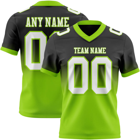 Custom Black White-Neon Green Mesh Authentic Fade Fashion Football Jersey - Sky-Custom