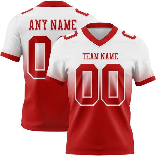 Custom White Red Mesh Authentic Fade Fashion Football Jersey - Sky-Custom