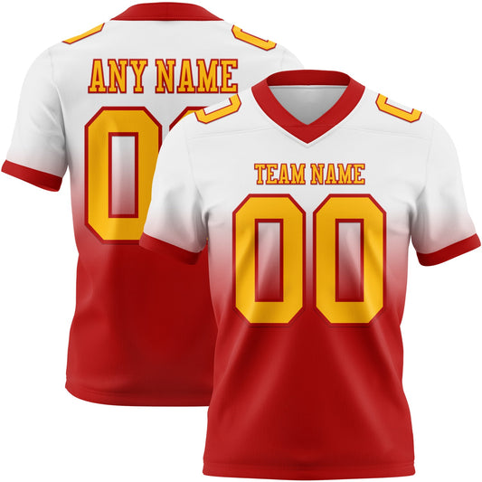 Custom White Gold-Red Mesh Authentic Fade Fashion Football Jersey - Sky-Custom