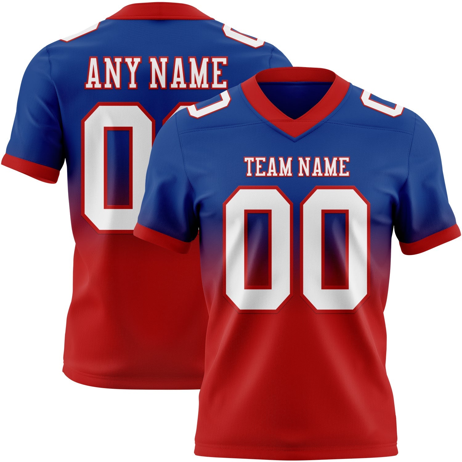 Custom Royal White-Red Mesh Authentic Fade Fashion Football Jersey - Sky-Custom