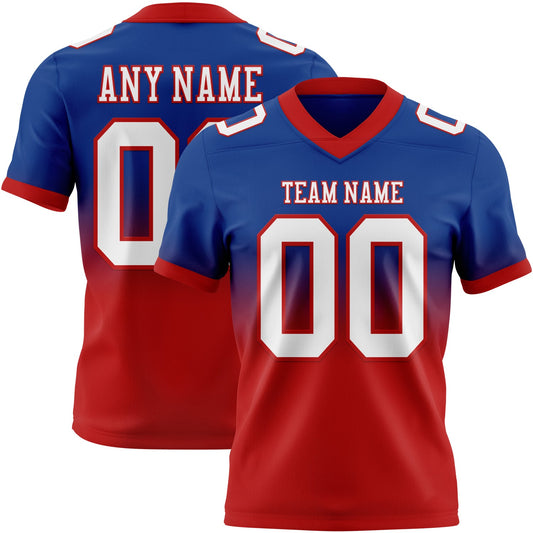 Custom Royal White-Red Mesh Authentic Fade Fashion Football Jersey - Sky-Custom