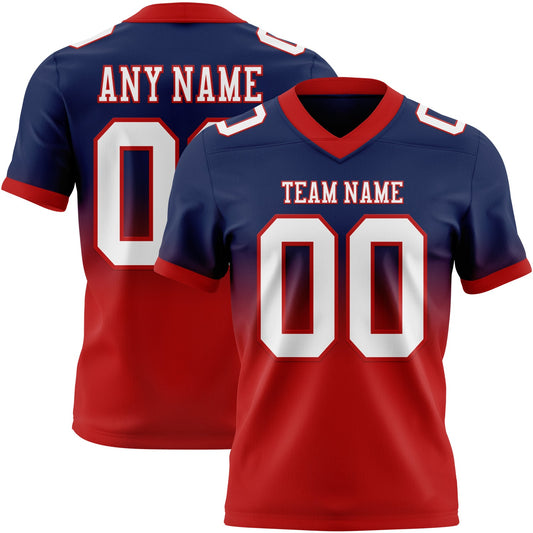 Custom Navy White-Red Mesh Authentic Fade Fashion Football Jersey - Sky-Custom