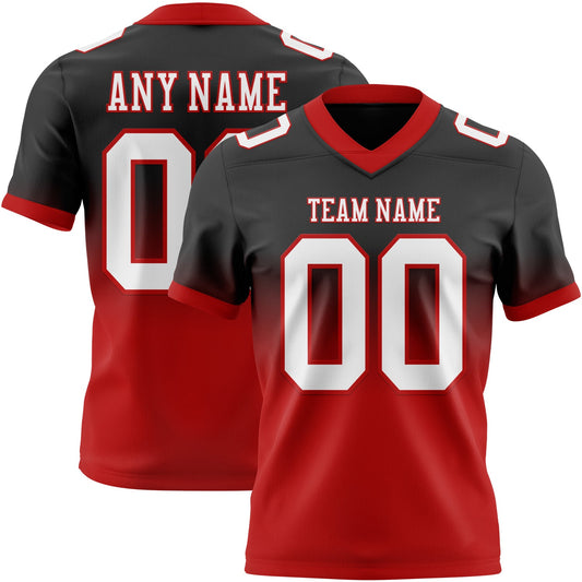 Custom Black White-Red Mesh Authentic Fade Fashion Football Jersey - Sky-Custom