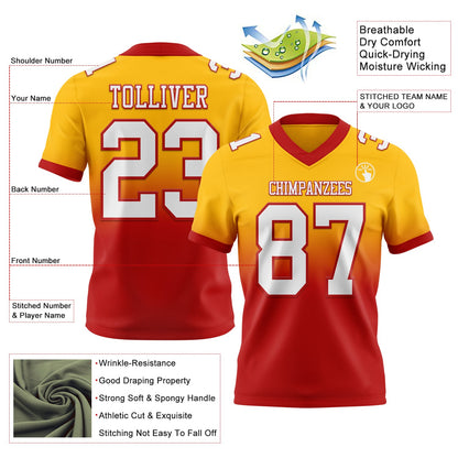 Custom Gold White-Red Mesh Authentic Fade Fashion Football Jersey - Sky-Custom