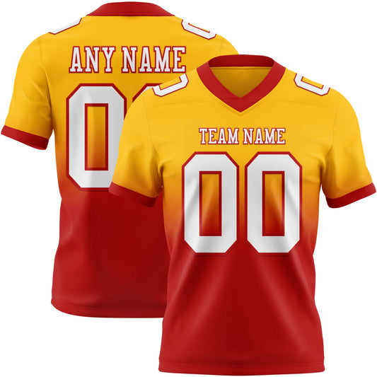Custom Gold White-Red Mesh Authentic Fade Fashion Football Jersey - Sky-Custom