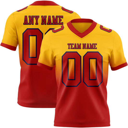 Custom Gold Red-Navy Mesh Authentic Fade Fashion Football Jersey - Sky-Custom