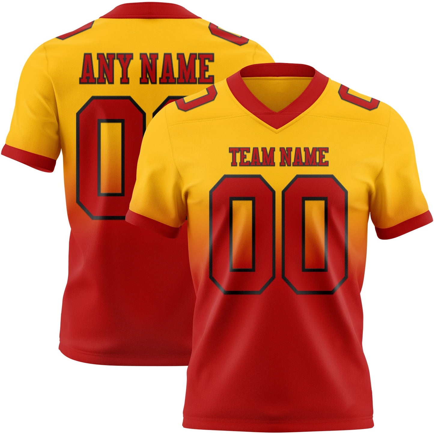 Custom Gold Red-Black Mesh Authentic Fade Fashion Football Jersey - Sky-Custom