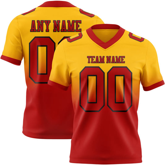 Custom Gold Red-Black Mesh Authentic Fade Fashion Football Jersey - Sky-Custom