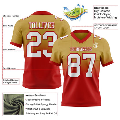 Custom Old Gold White-Red Mesh Authentic Fade Fashion Football Jersey - Sky-Custom