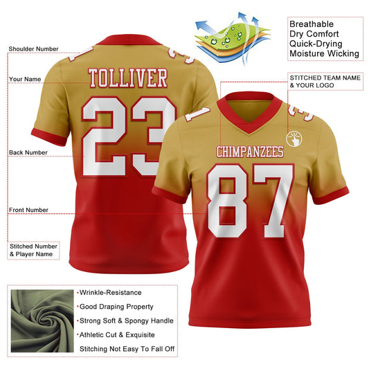 Custom Old Gold White-Red Mesh Authentic Fade Fashion Football Jersey - Sky-Custom