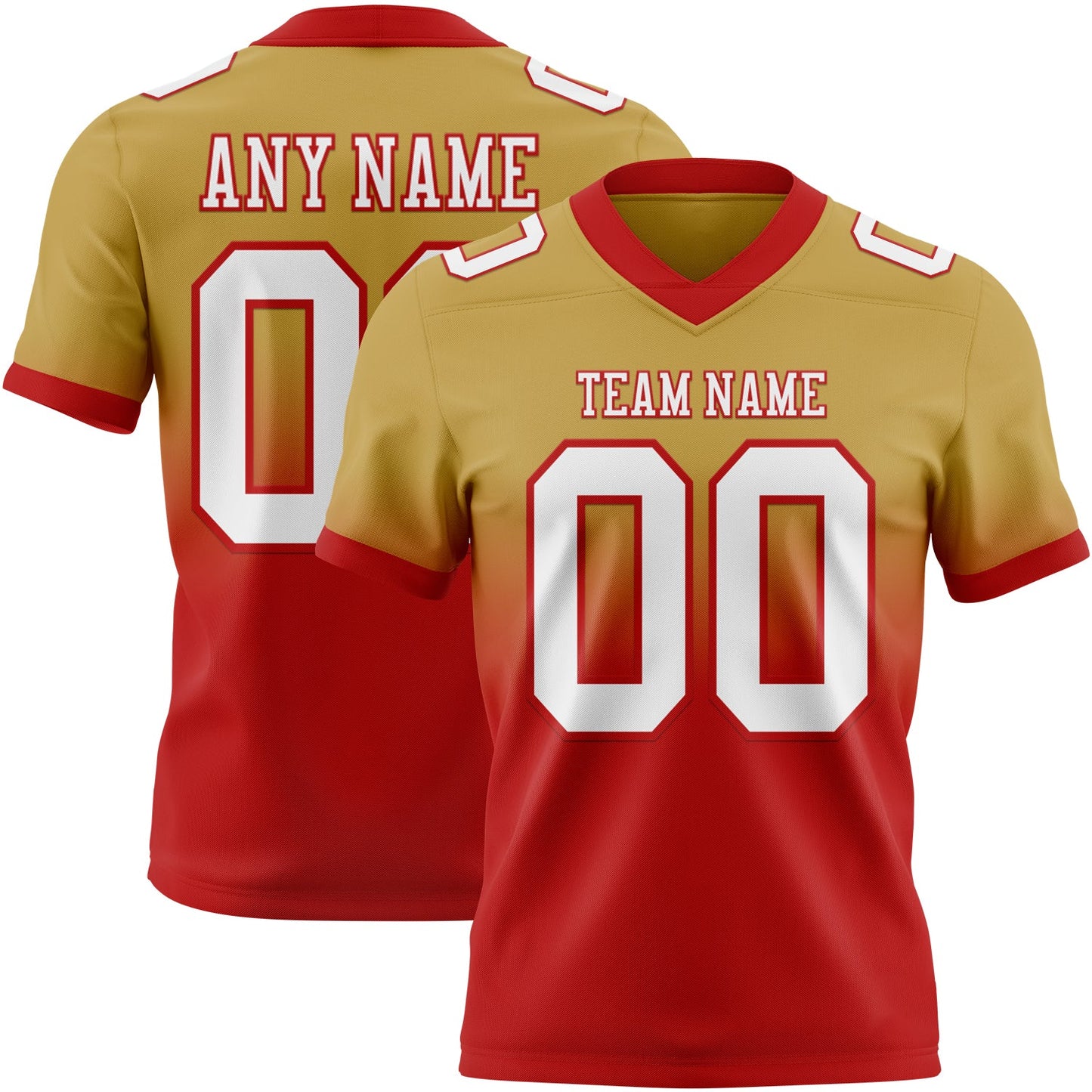 Custom Old Gold White-Red Mesh Authentic Fade Fashion Football Jersey - Sky-Custom