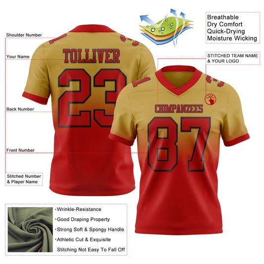 Custom Old Gold White-Black Mesh Authentic Fade Fashion Football Jersey - Sky-Custom