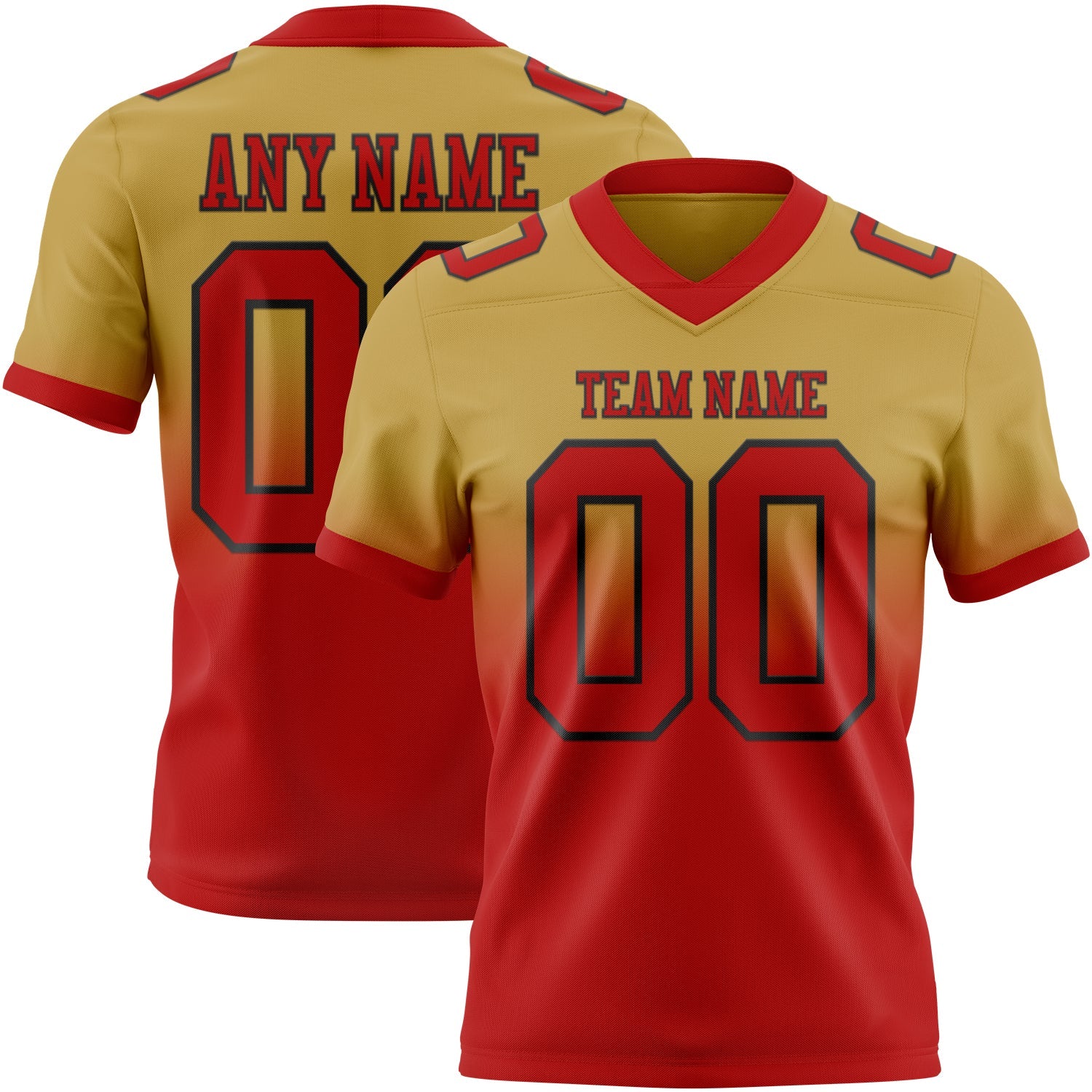 Custom Old Gold White-Black Mesh Authentic Fade Fashion Football Jersey - Sky-Custom