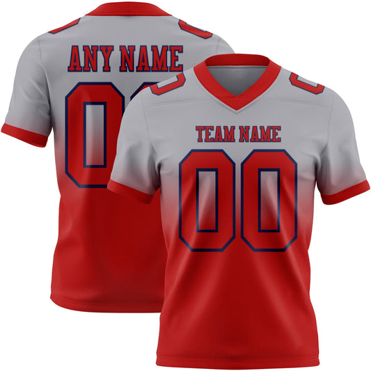 Custom Gray Red-Navy Mesh Authentic Fade Fashion Football Jersey - Sky-Custom