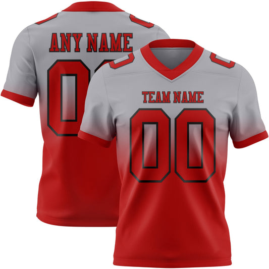 Custom Gray Red-Black Mesh Authentic Fade Fashion Football Jersey - Sky-Custom