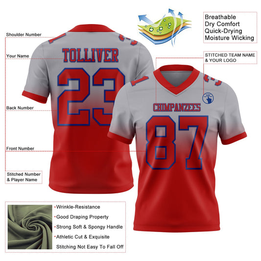 Custom Gray Red-Royal Mesh Authentic Fade Fashion Football Jersey - Sky-Custom