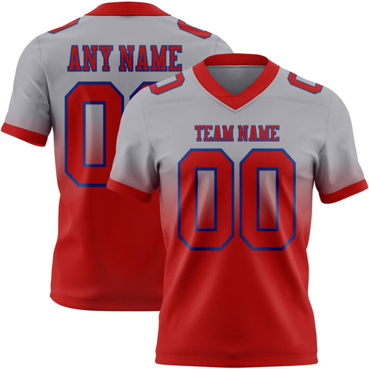 Custom Gray Red-Royal Mesh Authentic Fade Fashion Football Jersey - Sky-Custom