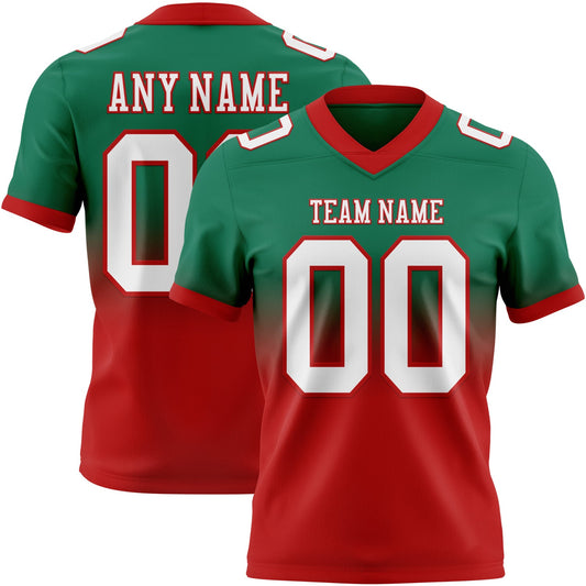 Custom Kelly Green White-Red Mesh Authentic Fade Fashion Football Jersey - Sky-Custom