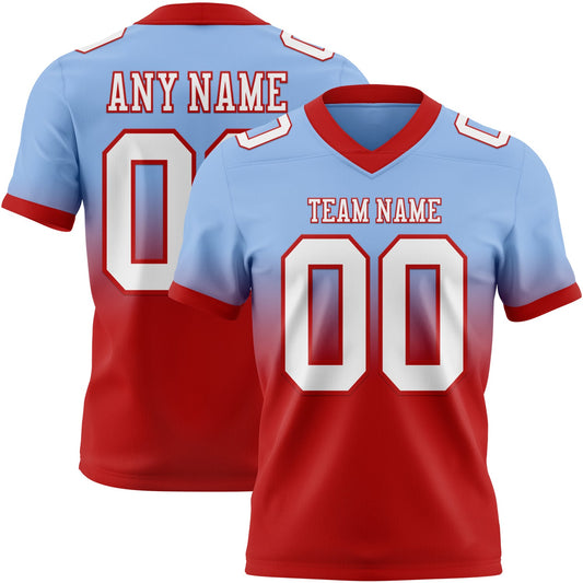 Custom Light Blue White-Red Mesh Authentic Fade Fashion Football Jersey - Sky-Custom