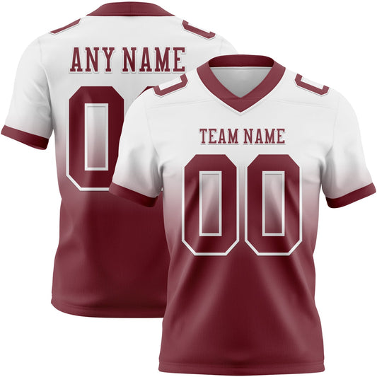 Custom White Burgundy Mesh Authentic Fade Fashion Football Jersey - Sky-Custom