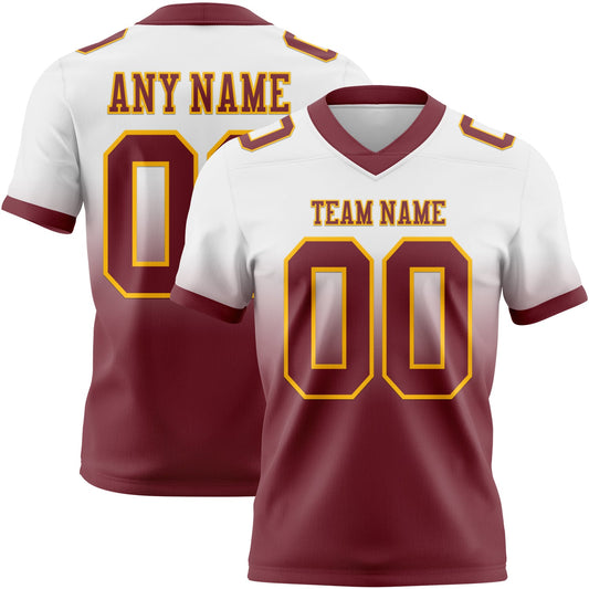 Custom White Burgundy-Gold Mesh Authentic Fade Fashion Football Jersey - Sky-Custom