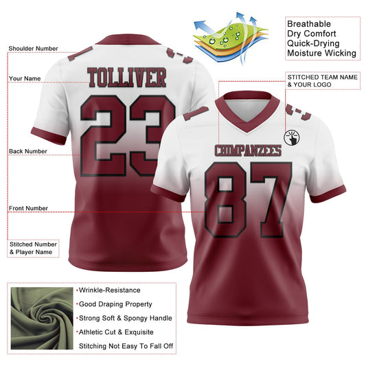 Custom White Burgundy-Black Mesh Authentic Fade Fashion Football Jersey - Sky-Custom