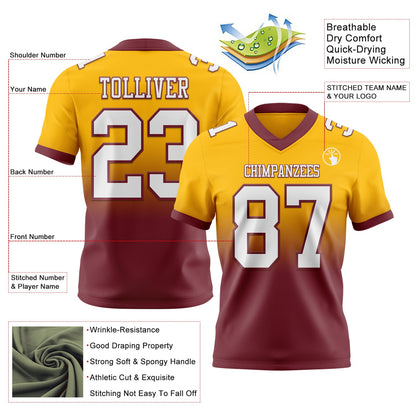 Custom Gold White-Burgundy Mesh Authentic Fade Fashion Football Jersey - Sky-Custom
