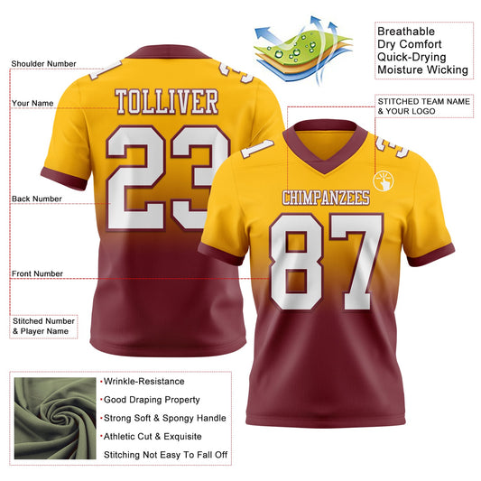 Custom Gold White-Burgundy Mesh Authentic Fade Fashion Football Jersey - Sky-Custom