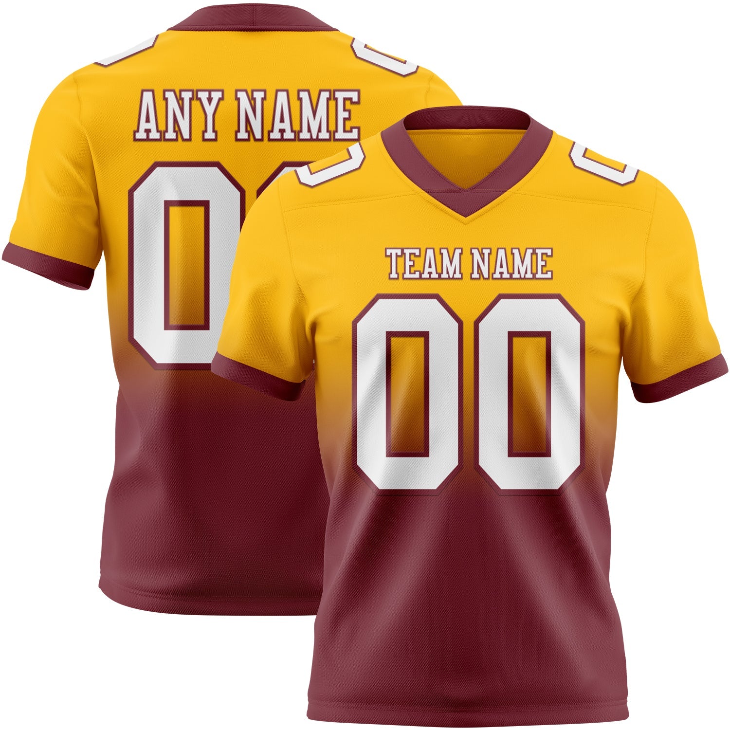 Custom Gold White-Burgundy Mesh Authentic Fade Fashion Football Jersey - Sky-Custom