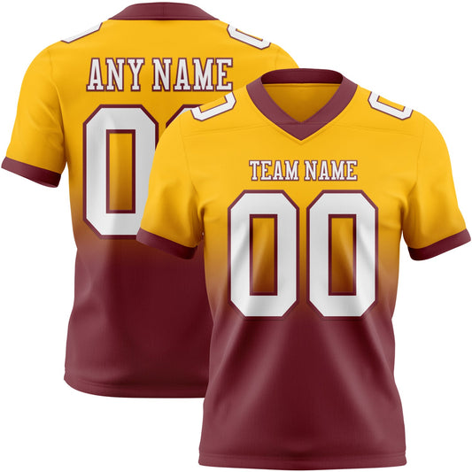 Custom Gold White-Burgundy Mesh Authentic Fade Fashion Football Jersey - Sky-Custom