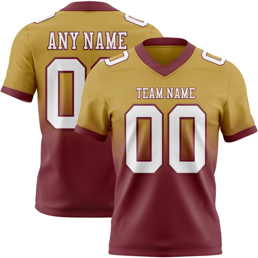 Custom Old Gold White-Burgundy Mesh Authentic Fade Fashion Football Jersey - Sky-Custom