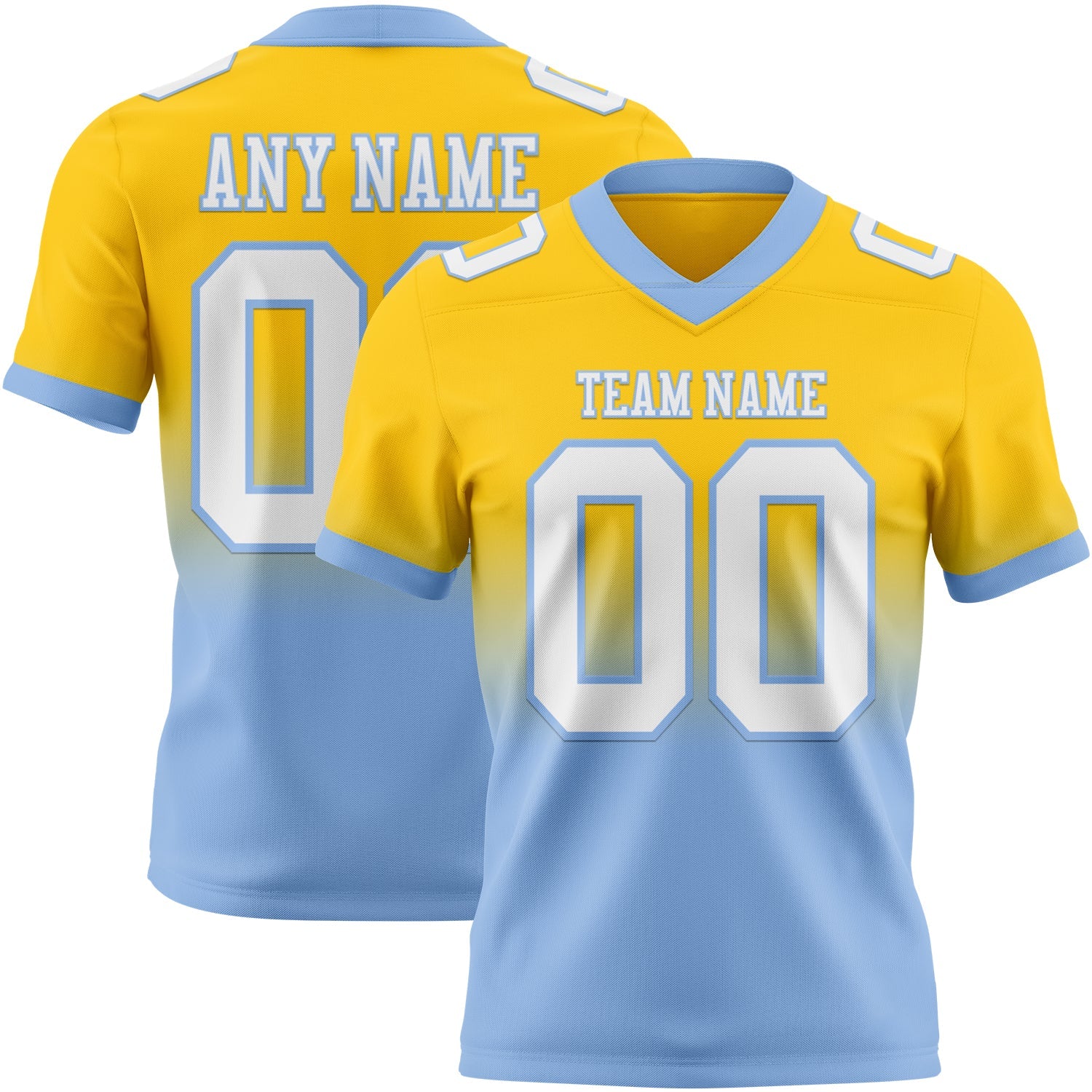Custom Yellow White-Light Blue Mesh Authentic Fade Fashion Football Jersey - Sky-Custom