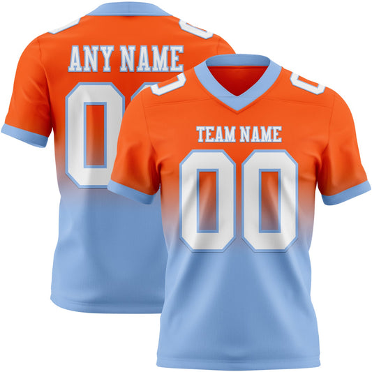 Custom Orange White-Light Blue Mesh Authentic Fade Fashion Football Jersey - Sky-Custom