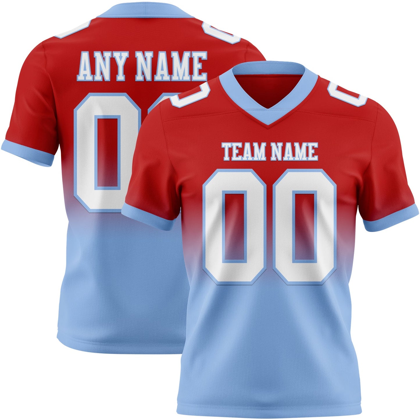 Custom Red White-Light Blue Mesh Authentic Fade Fashion Football Jersey - Sky-Custom