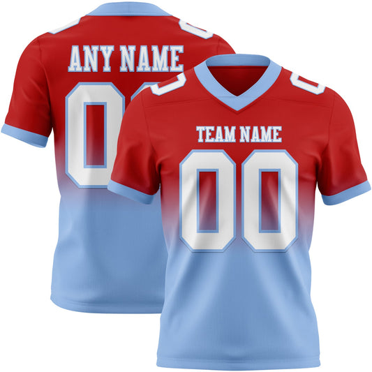 Custom Red White-Light Blue Mesh Authentic Fade Fashion Football Jersey - Sky-Custom
