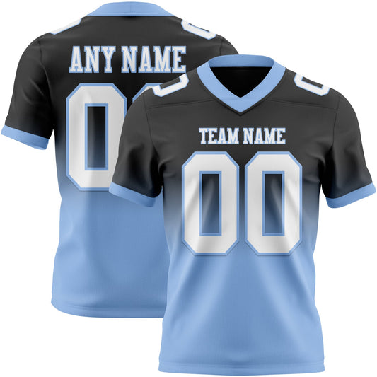 Custom Black White-Light Blue Mesh Authentic Fade Fashion Football Jersey - Sky-Custom