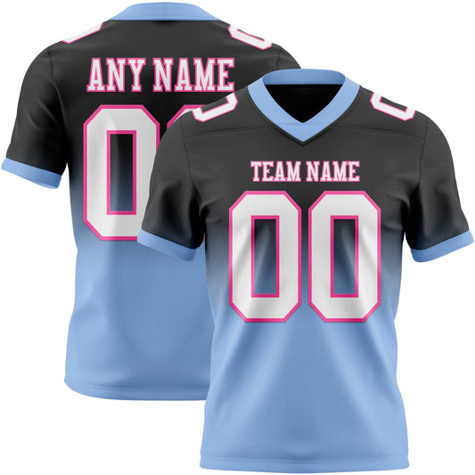 Custom Black White Light Blue-Pink Mesh Authentic Fade Fashion Football Jersey - Sky-Custom