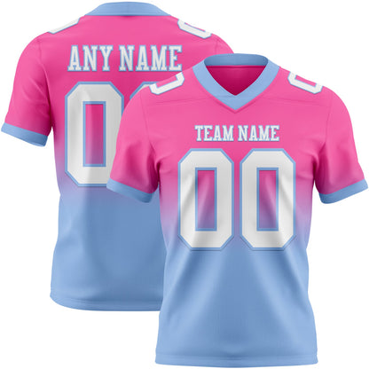 Custom Pink White-Light Blue Mesh Authentic Fade Fashion Football Jersey - Sky-Custom