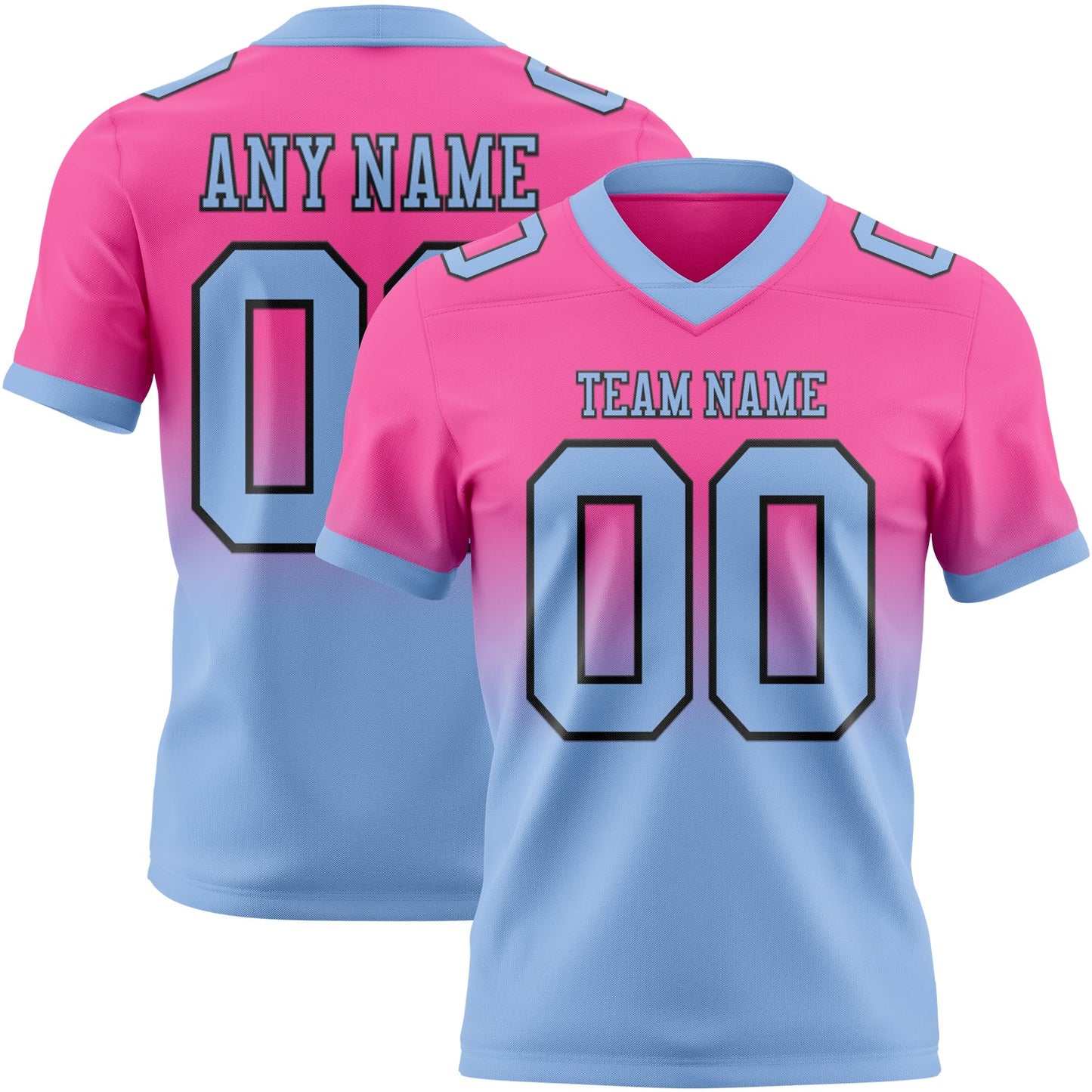 Custom Pink Light Blue-Black Mesh Authentic Fade Fashion Football Jersey - Sky-Custom