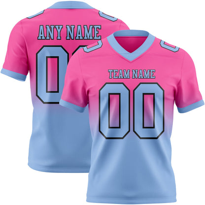Custom Pink Light Blue-Black Mesh Authentic Fade Fashion Football Jersey - Sky-Custom