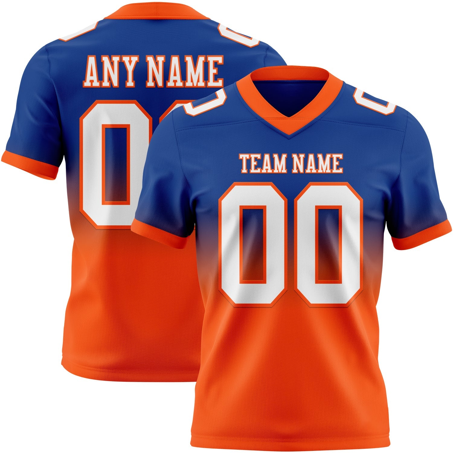 Custom Royal White-Orange Mesh Authentic Fade Fashion Football Jersey - Sky-Custom