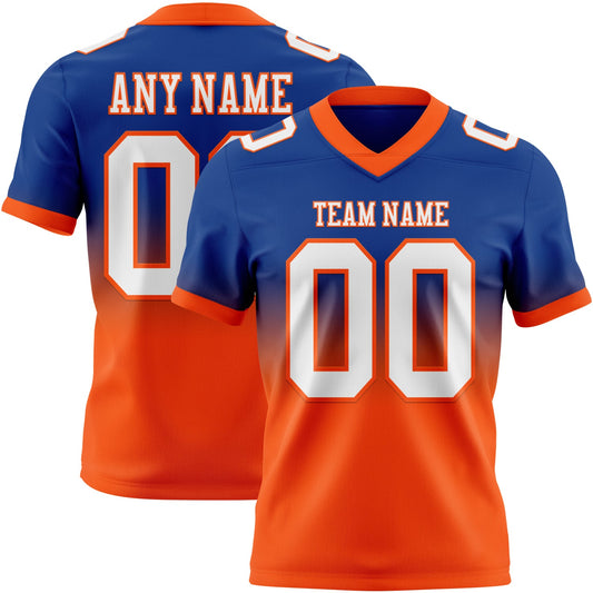 Custom Royal White-Orange Mesh Authentic Fade Fashion Football Jersey - Sky-Custom