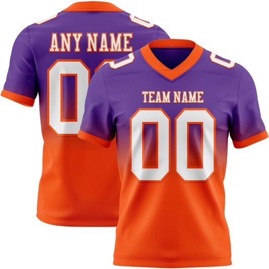 Custom Purple White-Orange Mesh Authentic Fade Fashion Football Jersey - Sky-Custom