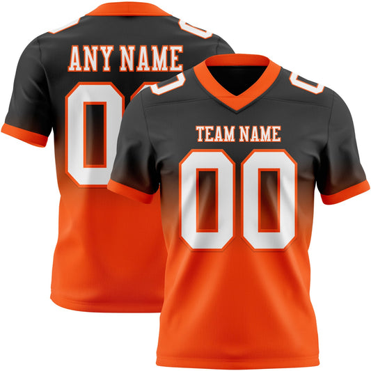 Custom Black White-Orange Mesh Authentic Fade Fashion Football Jersey - Sky-Custom