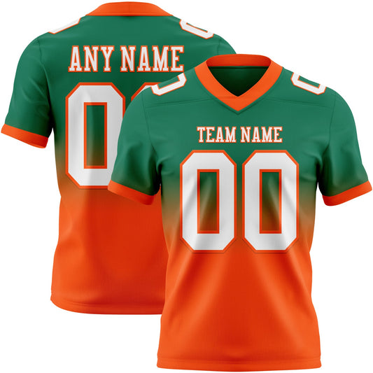 Custom Kelly Green White-Orange Mesh Authentic Fade Fashion Football Jersey - Sky-Custom