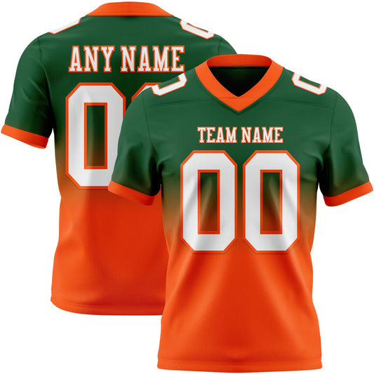 Custom Green White-Orange Mesh Authentic Fade Fashion Football Jersey - Sky-Custom