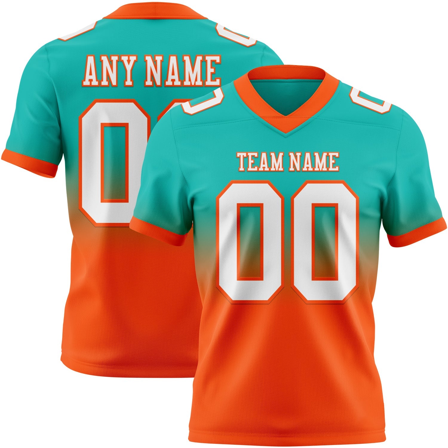 Custom Aqua White-Orange Mesh Authentic Fade Fashion Football Jersey - Sky-Custom
