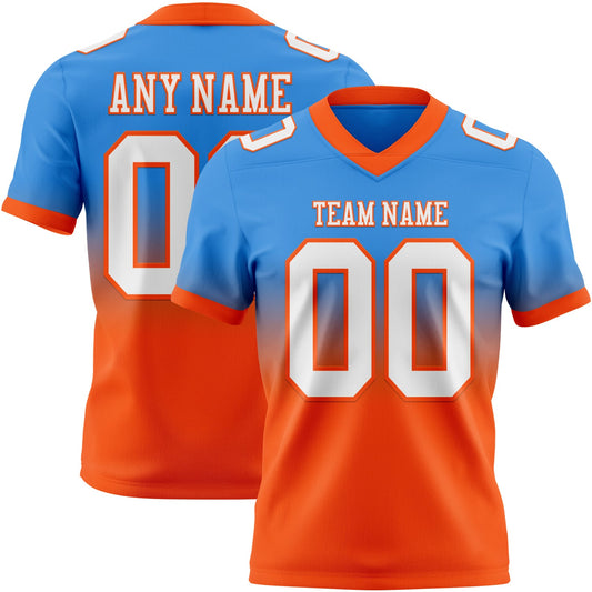 Custom Powder Blue White-Orange Mesh Authentic Fade Fashion Football Jersey - Sky-Custom