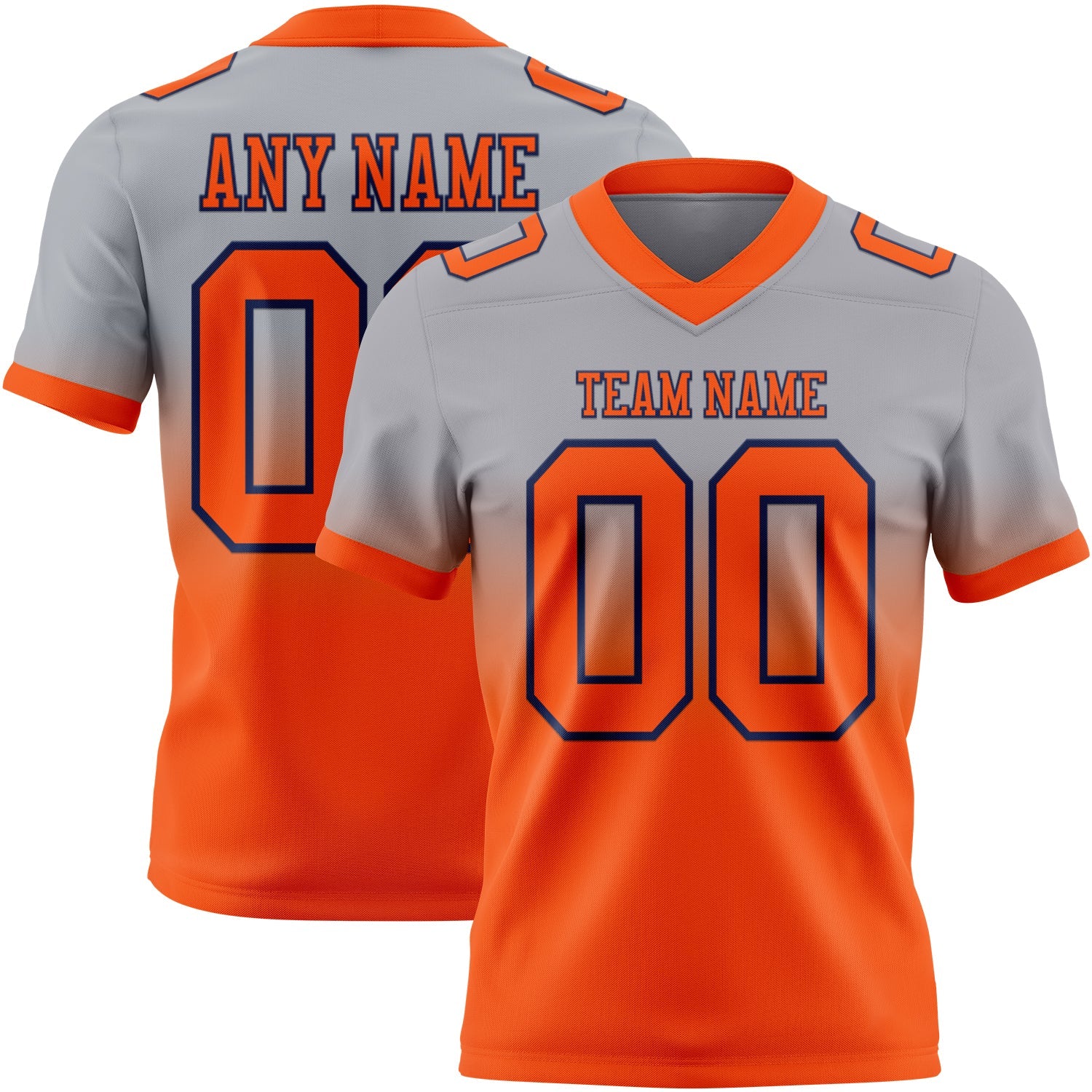 Custom Gray Orange-Navy Mesh Authentic Fade Fashion Football Jersey - Sky-Custom